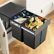Salesbay 2X15L Twin Pull Out Bin Slide Garbage Kitchen Double Rubbish Basket