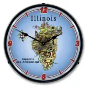 Illinois Supports the 2nd Amendment, Lighted Backlit LED Clock Free Shipping
