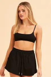 Black Crop Top Cami Cotton Stretch - Size L, Women's Bra Crop Top