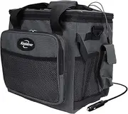 Koolatron 12V Electric Cool Bag, 25L, Thermoelectric Soft Cooler Bag, 12 Volt DC Connection, Foldable Storage, Plug in Iceless Portable Picnic Bag, for Work Travel Vehicle Car, Truck, Gray/Black