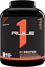 Rule1 R1 100% Whey Protein Isolate and Hydrolysate Protein Powder 5 lb, Chocolate Fudge (71 Servings)