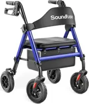 Rollator Walkers with Seat for Seniors, Foldable 8" Big Wheels All Blue