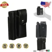 Black Leather Pocket Holster for Mini Maglite and Folding Knife - Snap Closure