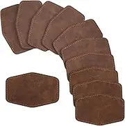 SmallCat 10 PCS Hexagonal Leather Patches for Hats, Iron on Blank Patches, Artificial Leather Patches for Laser Engraving, Repair Patches for Sewing Crafts, Hats, Jackets - Dark Brown