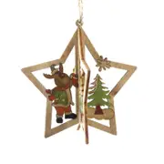 4 Set 3D Christmas Wooden Pendant DIY Color Printing Santa Snowman Pendant Creative Christmas Tree Decoration Gift Stars - elk