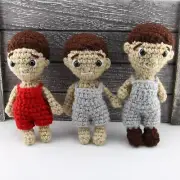 Plush Small Baby Boy Doll Soft Stuffed Handmade Crochet Toy with Overalls
