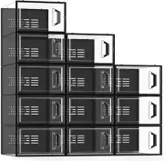 SEE SPRING Large 12 Pack Shoe Storage Box, Organizer for Medium, Black