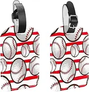 [WOSHJIUK] Luggage Tags,2 Pack Labels Suitcase Tags,Baseball red Stripes,Luggage Tags Privacy Protection Travel Bag Tag
