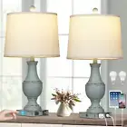 Farmhouse Table Lamps Set of 2, Rustic Touch Control Bedside Lamps with 2 USB Po