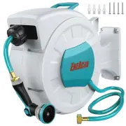 Retractable Garden Hose Reel with Wall Mount 1/2"×100Ft with 10 Pattern Hose Noz