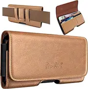 DeBin Holster for iPhone 16, 16 pro, 15, 15 Pro, 14, 14 Pro,13 Pro,12 Pro, 11 Pro, Xs, X, XR Cell Phone Belt Holder for Men Case with Clip ID Card Pouch (Fits Cellphone Otterbox Commuter Case) Brown