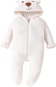 [MEIJUN] RAYWE Unisex Baby Clothes Cute Baby Snowsuit Hooded Bodysuit Long Sleeve Onesies Outfit Zipper Fall Winter Coral Fleece Jumpsuit for Infant Baby Boys Girls Clothing