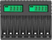 Leona Co 8 Slot Smart Battery Charger for AA/AAA Rechargeable Batteries with LCD Screen Discharge Function