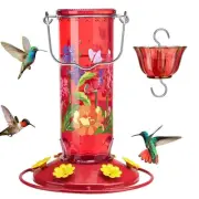 Hummingbird Feeder for Outdoor Hanging - Charming Patterned Glass Humming Bir...