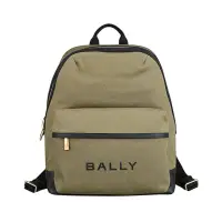 在飛比找momo購物網優惠-【BALLY】Bar經典字母LOGO帆布拼接牛皮後背包(卡其