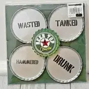 Beer Top 4 Pack Bar Coasters "Wasted, Tanked, Hammered & Drunk"