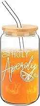 FloralGrace Aperol Glasses, Glass with Lid and Straw, Holy Aperoly, Aperol Gifts Woman, for Cocktails, Aperol Gifts, Aperol Spray Glasses Gift Set
