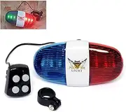 HaetFire Bicycle Police Sound LED Light With Electronic Horn Siren - 6 LED, 4 Sounds Trumpet Cycling Bell, Warning Safety Waterproof
