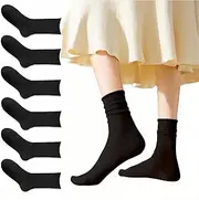 [Flydo] 6 Pairs Cute Socks for Womens Roll Top Socks Cotton Crew Socks Black Thin Socks White Slouch Socks for Girls