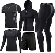 [BOOMCOOL] Men Workout Clothes Outfit Fitness Apparel Gym Outdoor Running Compression Pants Shirt Top Long Sleeve Jacket 4PCS or 5pcs