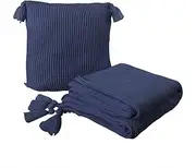 DreamZ Knitting Throw Blanket Cushion Set Pillow Tassel Fringe Sofa Bed Rug Grey