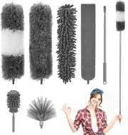 HOXHA 7 Pcs Feather Duster Set with 4 Brush Head 2.5 Meters' Extra Long Exten...