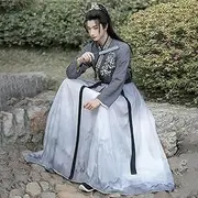 [JIMINISO] WeiJin Dynasty Cross Collar Blue Gradient Long Sleeved Hanfu Dress Men Chinese Halloween Cospaly Costumes