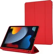 Tablet Case Cover Compatible with iPad 10.2 Inch 2021/2020/2019, Compatible with iPad 9th/8th/7th Generation Case with Pencil Holder,Trifold Stand Smart Cover with Soft TPU Back, Auto Sleep/Wake(Red)