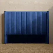 Upholstered Wing Bed Head with Vertical Panels in King, Queen and Double Size (Navy Blue Velvet Fabric)
