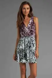 NEW Diane von Furstenberg DVF OBLIXE Mini Short SILK Dress Leopard Rain Black 10