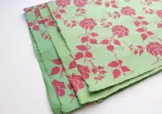 Pink Rose and Leaf Printed Green Gift Wrapping Paper