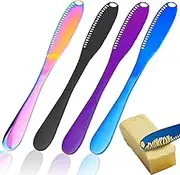 Sekonow 4 Colors Stainless Steel Butter Knife Spreader, 3 in 1 Butter Spreader, Butter Knives for Butter Cutter Grater, Butter Slicer Curler with Holes and Serrated Edge