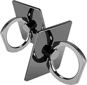 [2 Pack] Square Sparkling Cell Phone Ring Holder Stand,360 Degree Rotation and 180 DegreeAdjustable Finger Ring Kickstand with Polished Metal Phone Grip (Black)