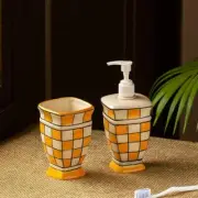 Ceramic Bath Decor Bathroom Accessory Cum Liquid Soap Dispenser Set of 2