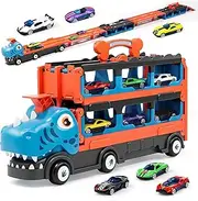 Lehoo Castle 2 Year Old Boy Gifts, 7 in 1 Transport Truck Toy, Toys for 2 Year Old Boys, Toy Car Storable and Foldable, Ejectable Carrier Truck with 6 Pcs Race Cars