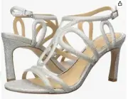 Jewel Badgley Mischka Simba Sz US 9.5 M Womens Ankle Strap Heeled Sandals Silver