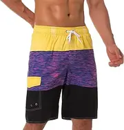 [Aosufei] Men's Waterproof Loose Beach Shorts Quick Dry Breathable Sports Shorts Drawstring Board Shorts with Pockets