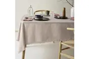 Vintage Design Homewares Gypsy Natural Fringed Washed Linen Cotton Tablecloth 150cm x 300cm