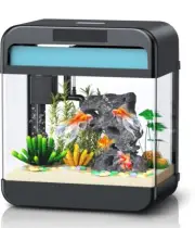 Fish Tank Aquarium 2.2 Gallon with Adjustable 3 Color Lighting Self Cleaning ...