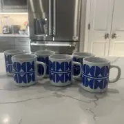 New Set Of 6 MCM Knobler cobalt Blue Dot Stoneware Mugs Geometric Shape