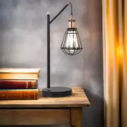 Brooklyn industrial Elegance, Metal Table Lamp - Black, Wire Cage Lamp, 490mm High,