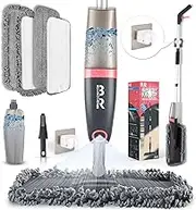 Microfiber Spray Mop for Floor Cleaning - Dry Wet Dust for Kitchen Wood, Hardwood, Laminate, Ceramic Tiles - 360 Degree Set With 4 Heads, Scraper, Holder, Bottle