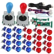 Arcade Game 2 Player Controller DIY Kit Buttons with Logo Coin X Y Blue Red