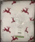 New~Pottery Barn Jumping Reindeer Flannel Sheet Set~FULL Red