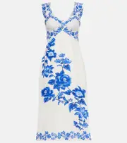 [Farm Rio] Farm Rio Floral Cascade linen midi dress AU 6 white