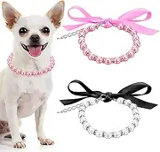 YUXIANLB 2PCS Pearl Dog Necklace Cat Pearl Collar with Bling Accessories and Ribbon Bow Pink Pearls Dog Necklace Pet Puppy Jewelry for Female Dogs Cats Small Medium