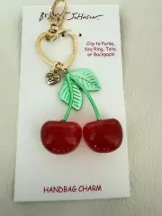 NWT Betsey Johnson Gold Tone RED cherry Key Fob RING Hand Bag Charm