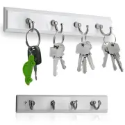 Wall Mounted Key Rail Rack Hanger Holder with 4 Hooks Storage Organizer White
