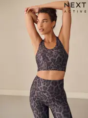 Animal Print Active Double Strap Cross-Over Sports Bra (AP6527) | $38