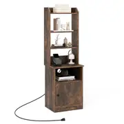 Costway Bedside Table Nightstand End Table Bookshelf w/Charging Station Bedroom Brown